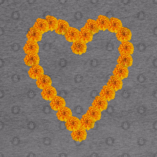 Orange Marigold Flowers Heart by ellenhenryart